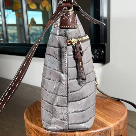 Dooney & Bourke Gray Croc-Embossed Leather Oakdale Crossbody Bag - Picture 2 of 15